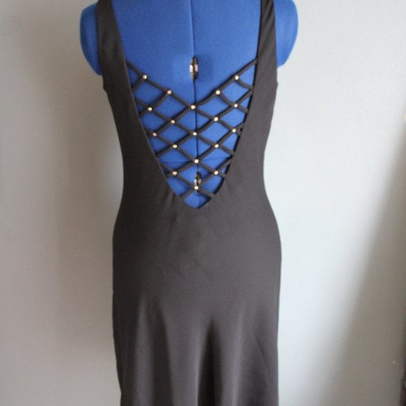 Niki Lavis Dresses & Skirts - Vintage Y2K Niki Livas Black Lattice Back With Rhinestones Midi Slip Dress ~8~